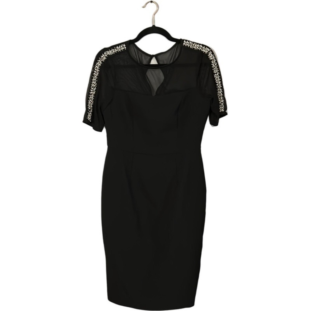 Maggy London Illusion Beaded Jewel shoulder Short Sleeve Dress size 8P